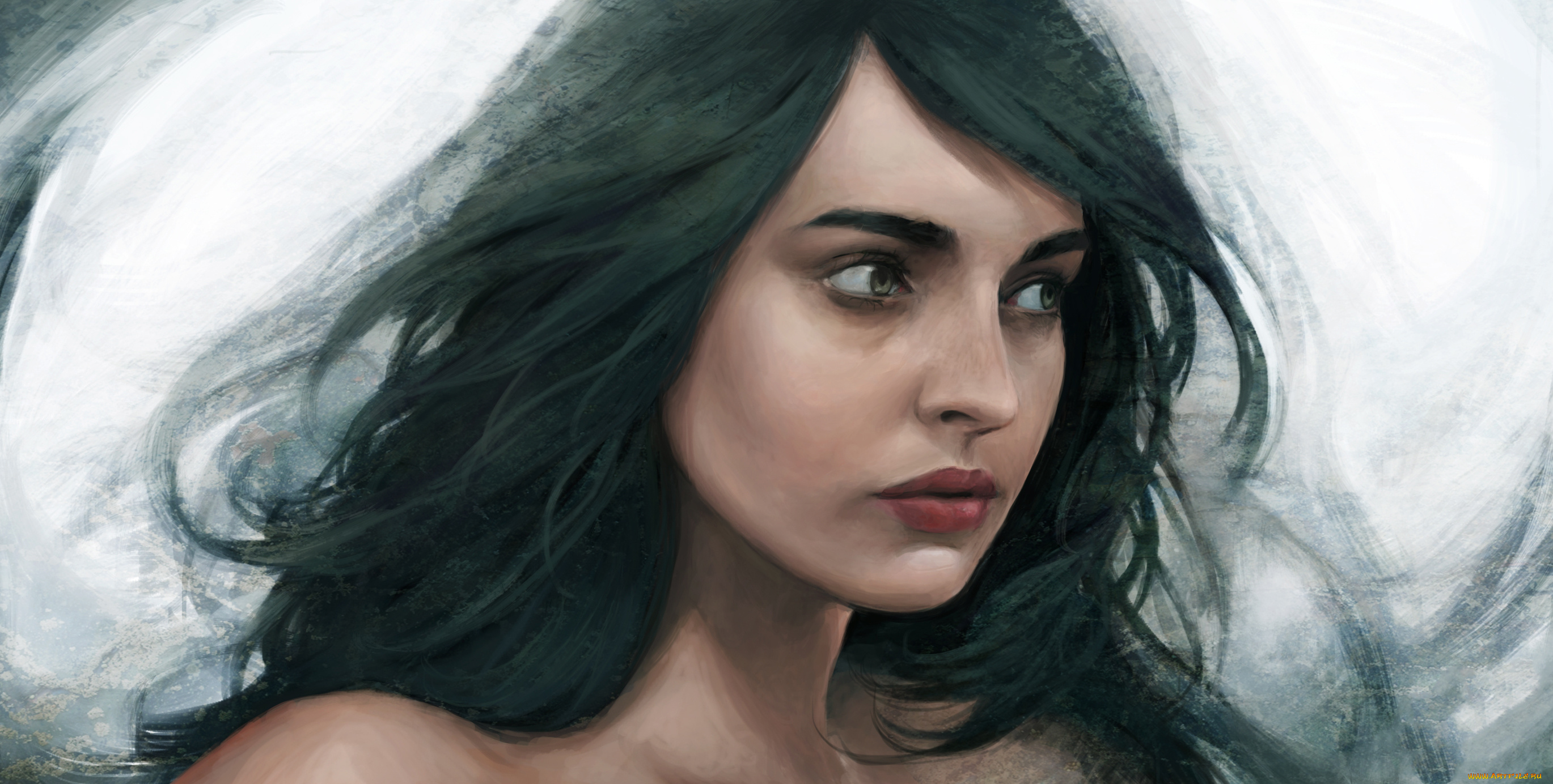 рисованное, люди, взгляд, фон, девушка