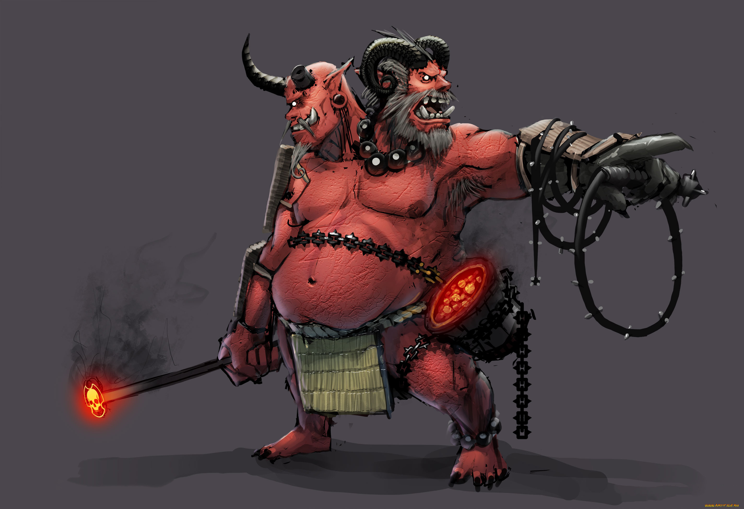 рисованное, комиксы, рога, клеймо, фон, головы, существо