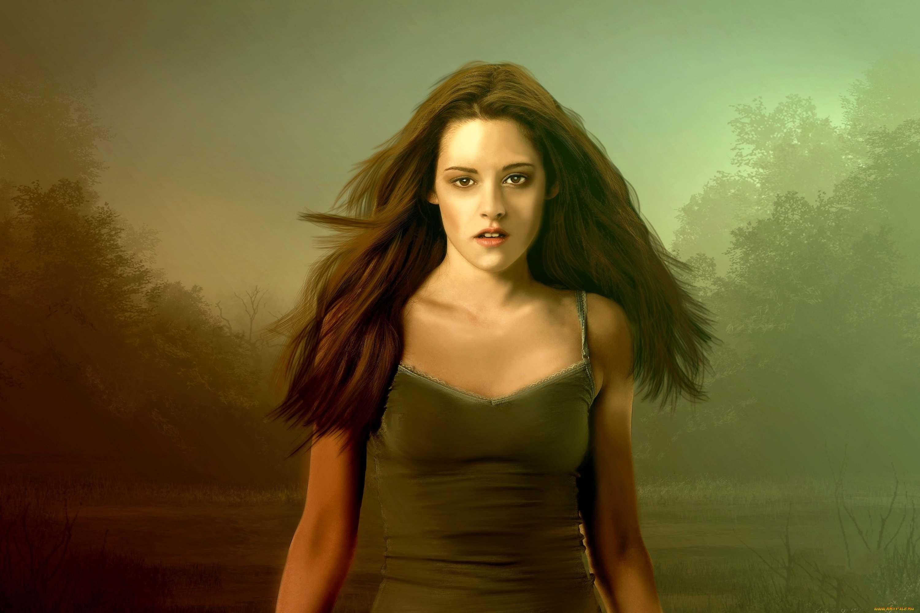 рисованное, кино, фон, взгляд, девушка