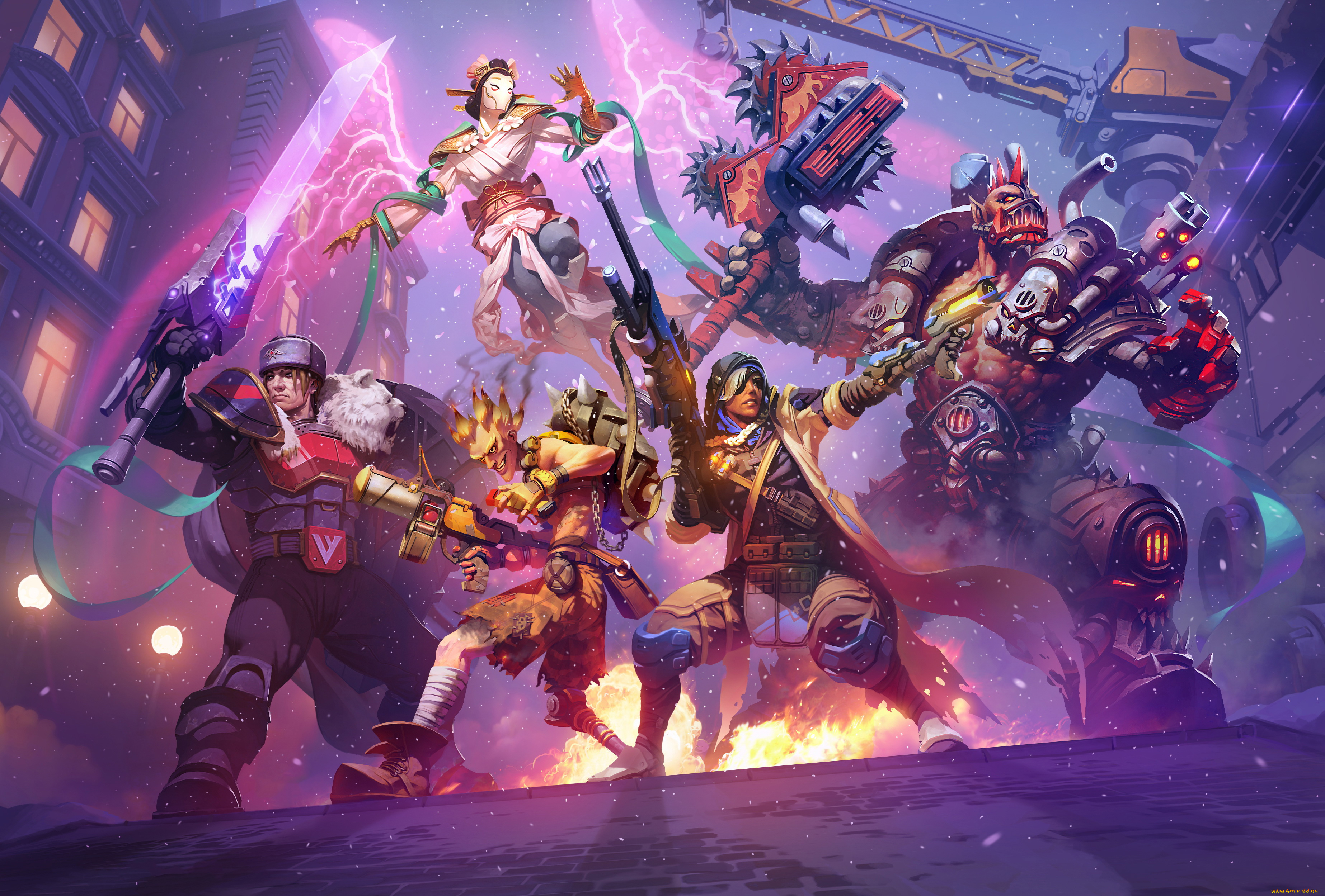 рисованное, комиксы, оружие, существа, фон, мужчины, униформа