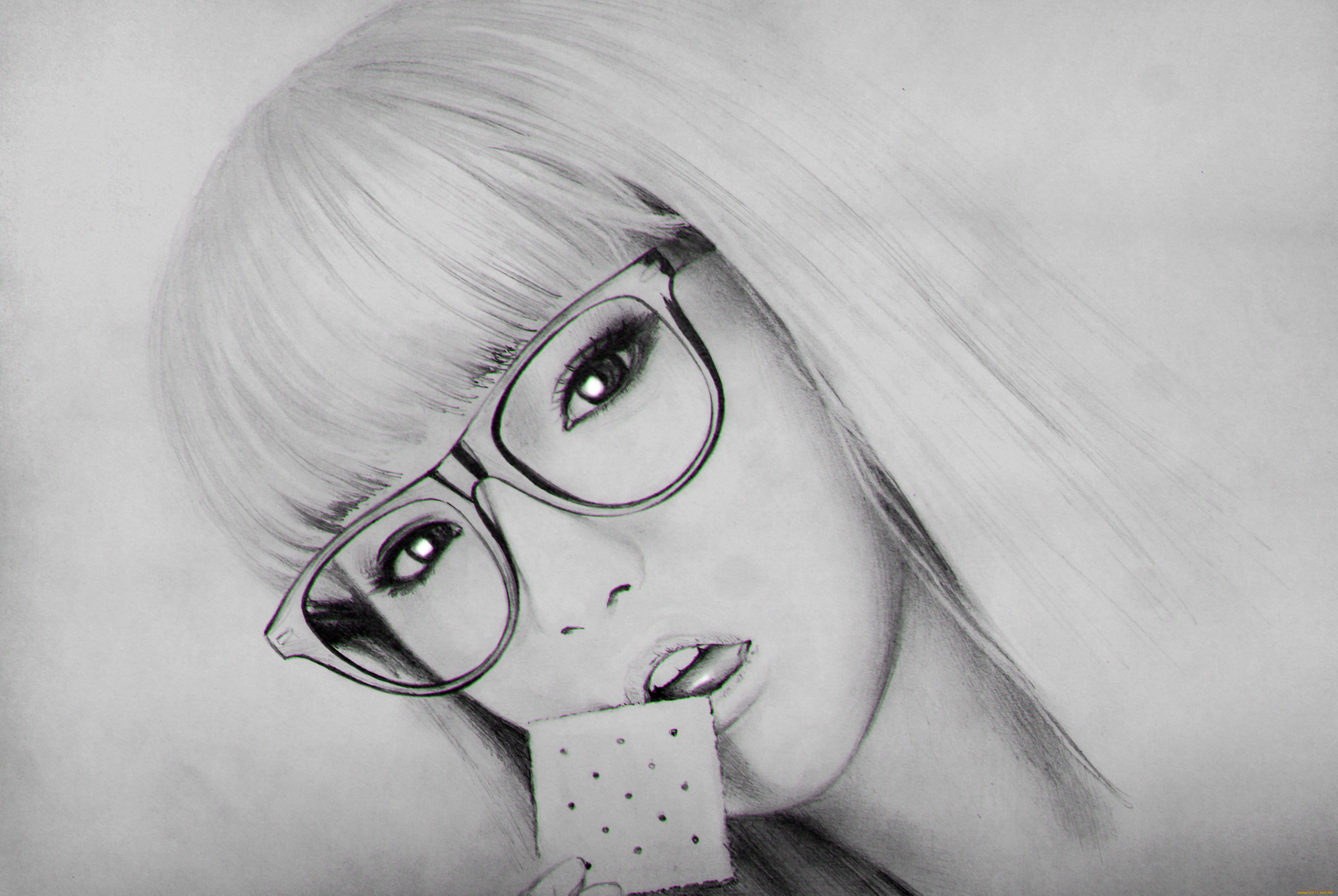 рисованное, люди, скетч, крекер, очки, взгляд, фон, девушка