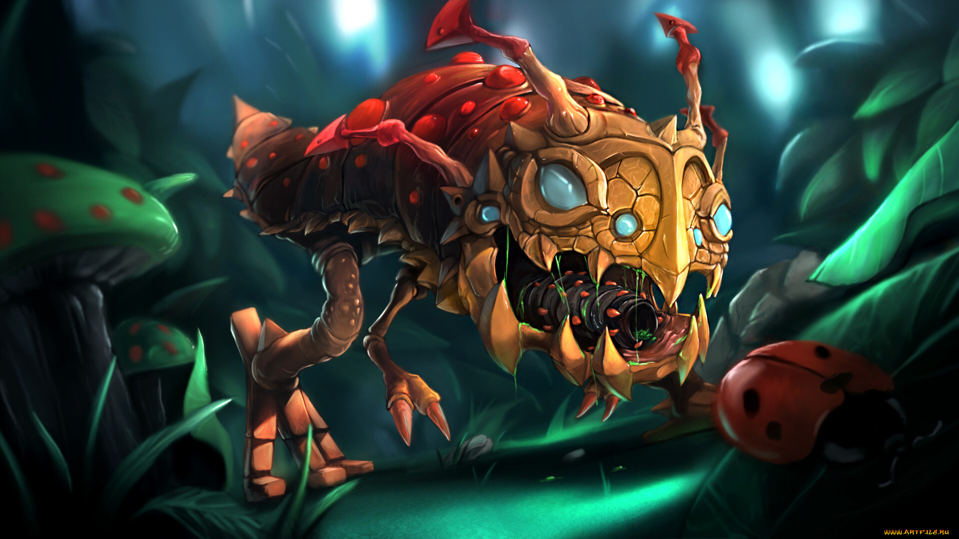 видео, игры, league, of, legends, существо, лес, грибы, божья, коровка