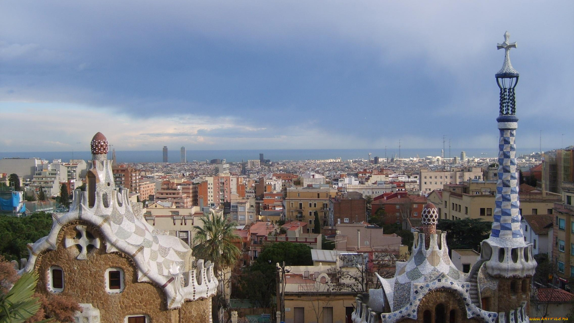 города, барселона, , испания, панорама