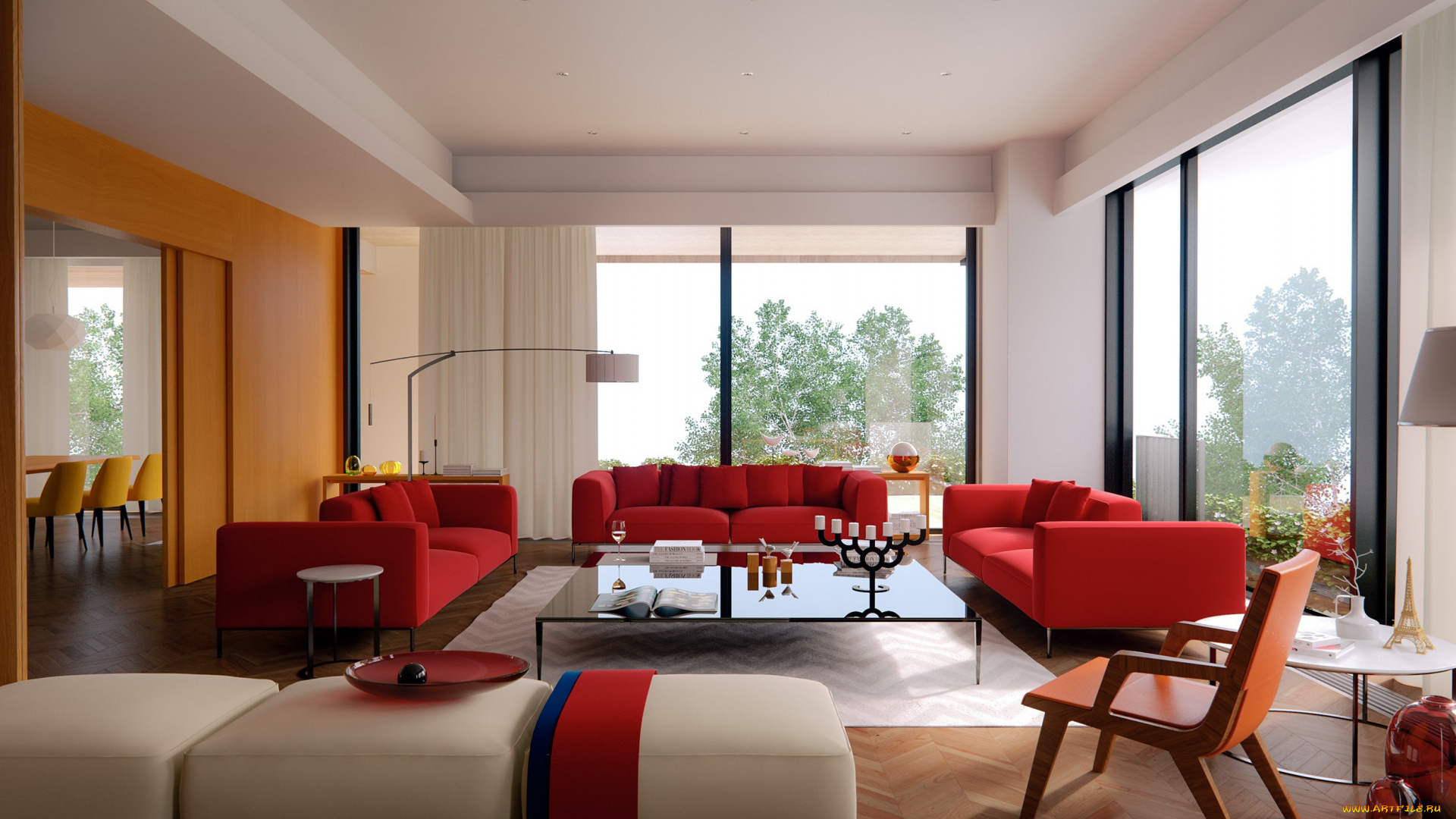 интерьер, гостиная, диваны, свечи