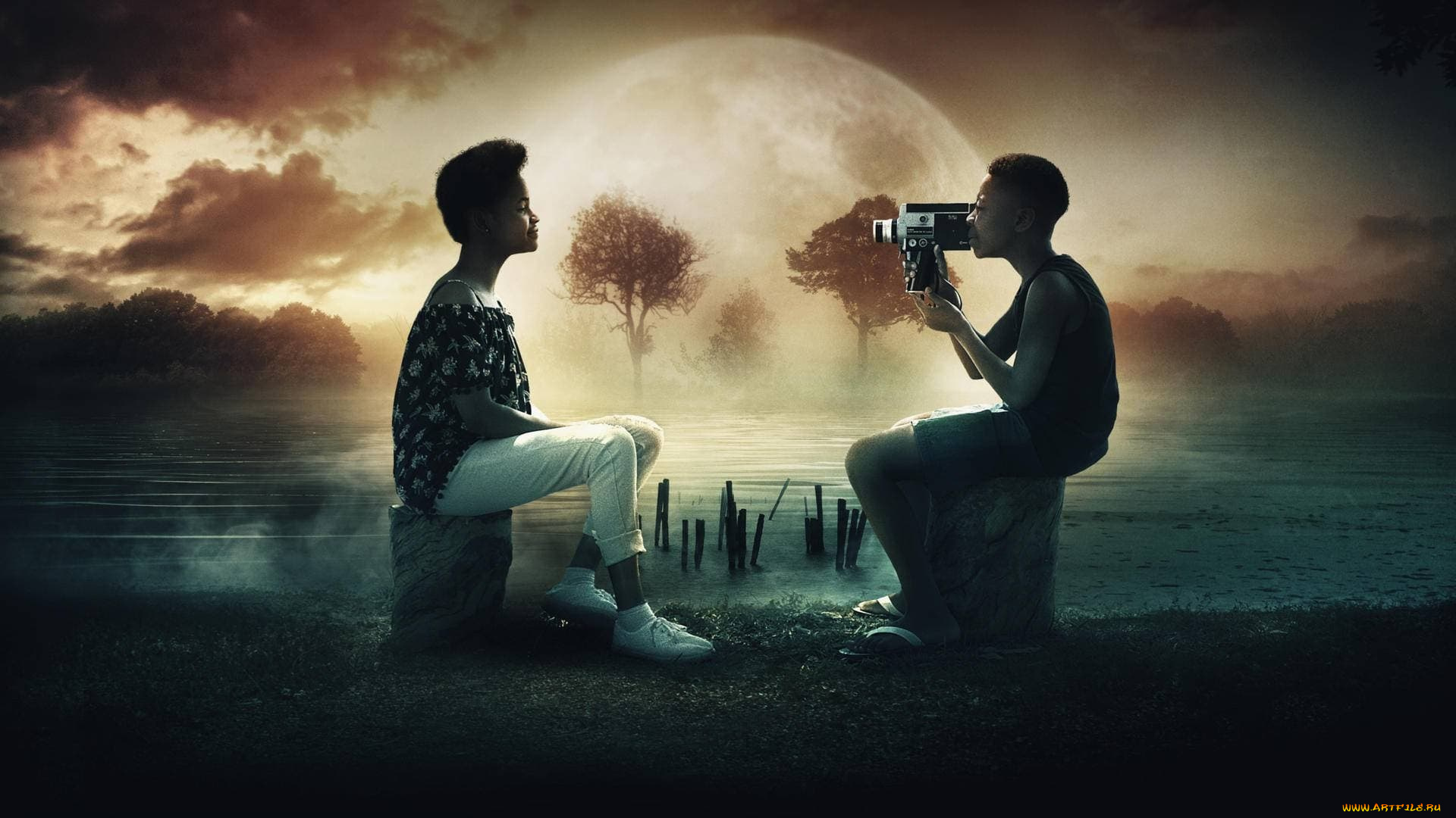 кино, фильмы, dead, places, девушка, парень, камера, озеро