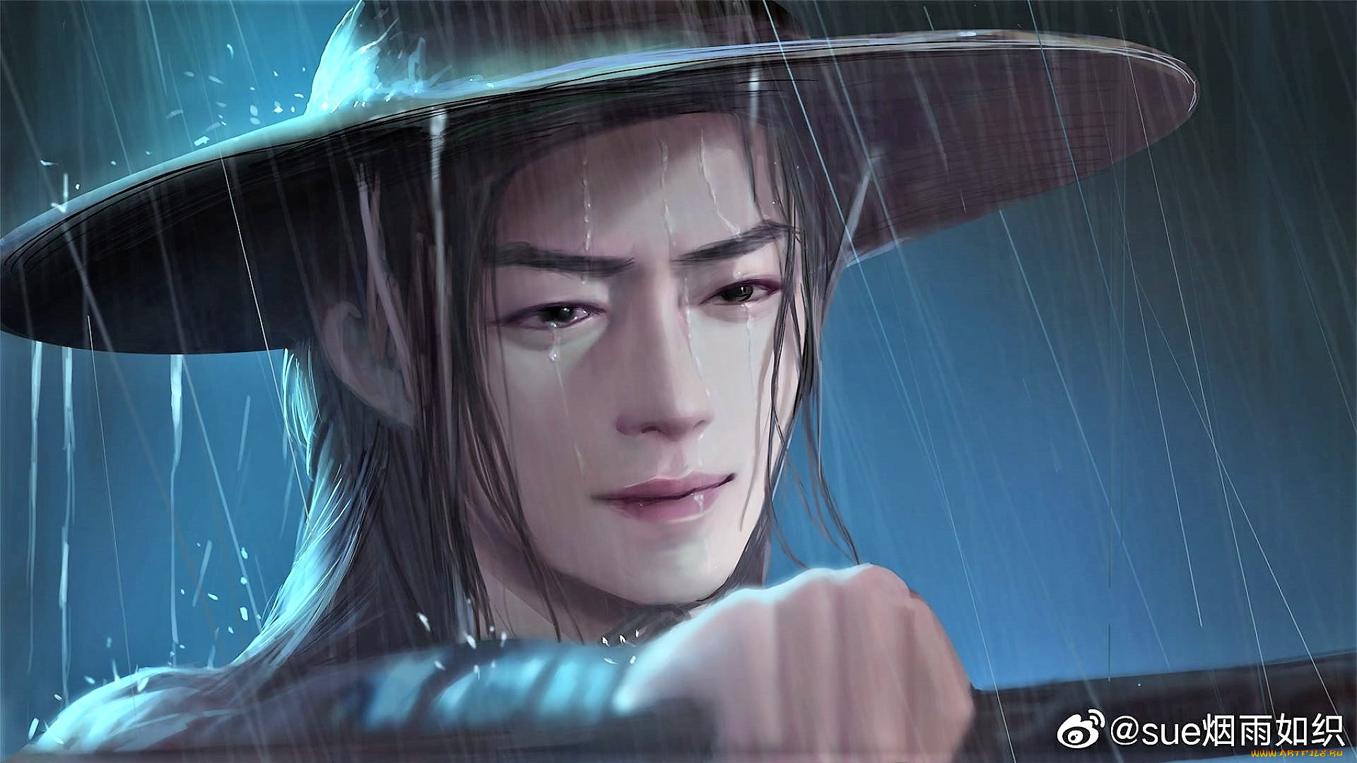 рисованное, кино, , мультфильмы, вэй, усянь, шляпа, дождь, слезы, флейта