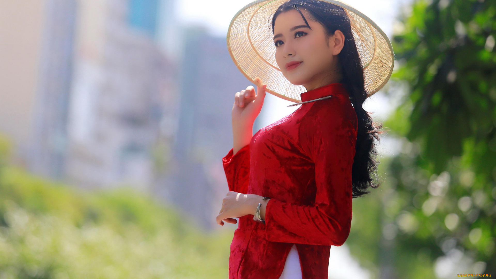 девушки, -, азиатки, азиатка, шляпа