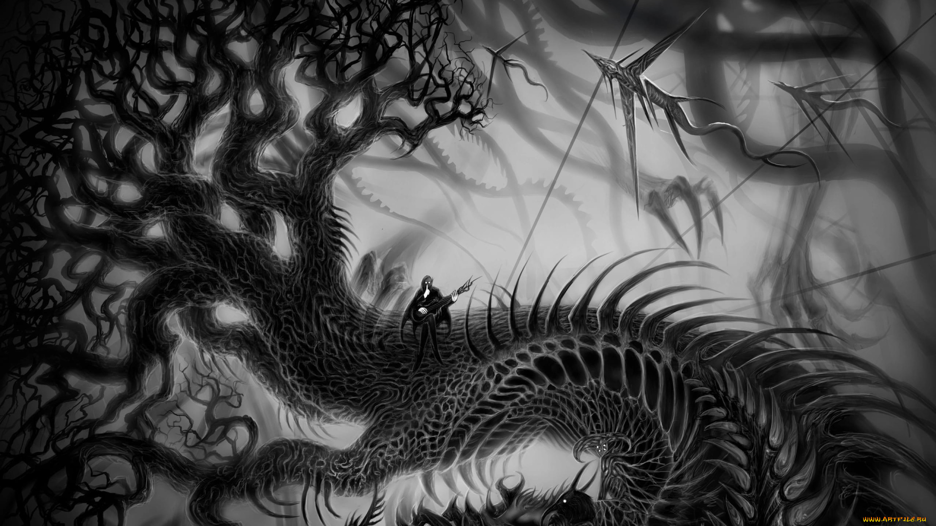 фэнтези, магия, человек, дерево, дракон