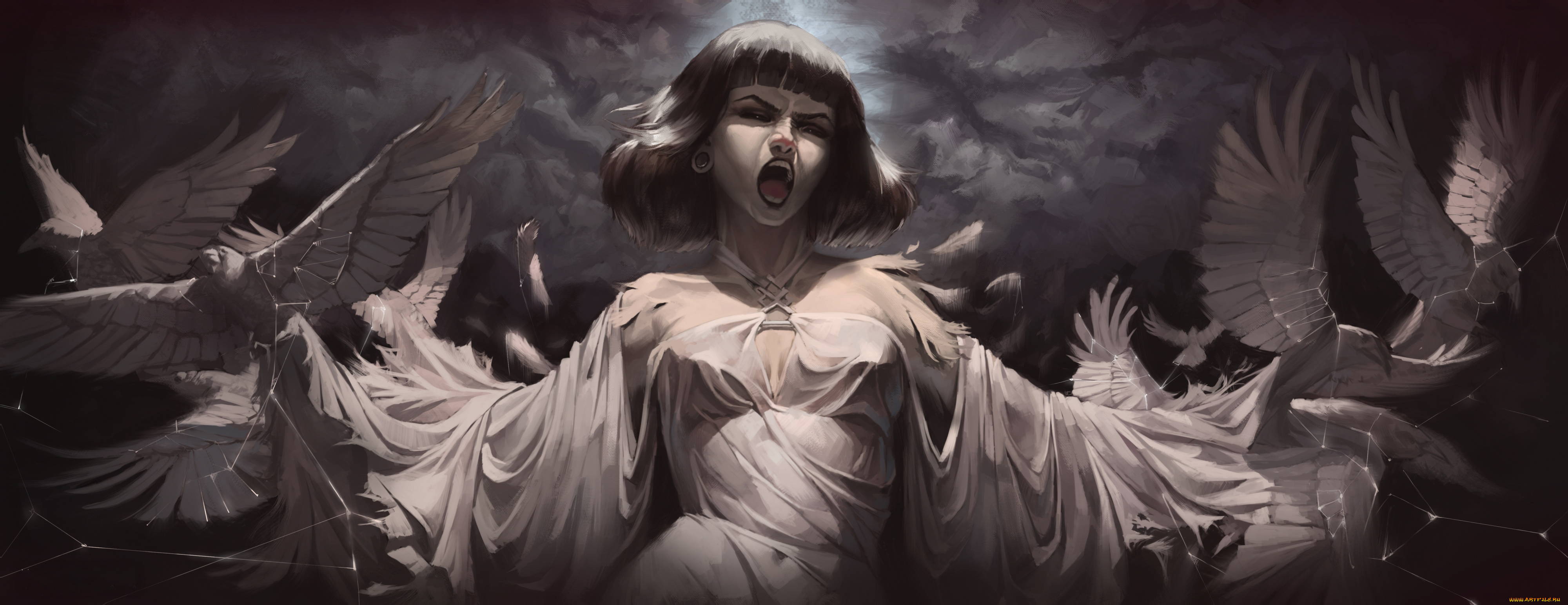 фэнтези, девушки, девушка, фон, крик, голубь