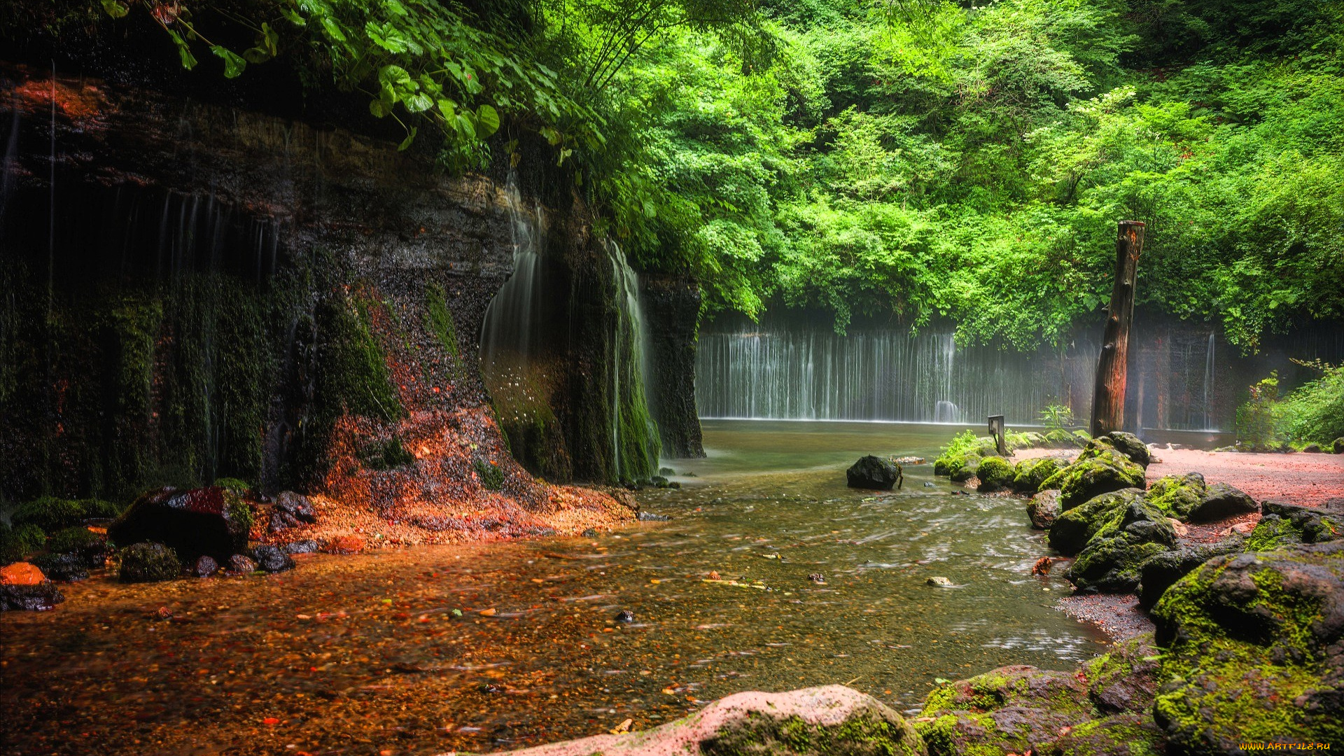 природа, водопады, речка, водопад, деревья, камни