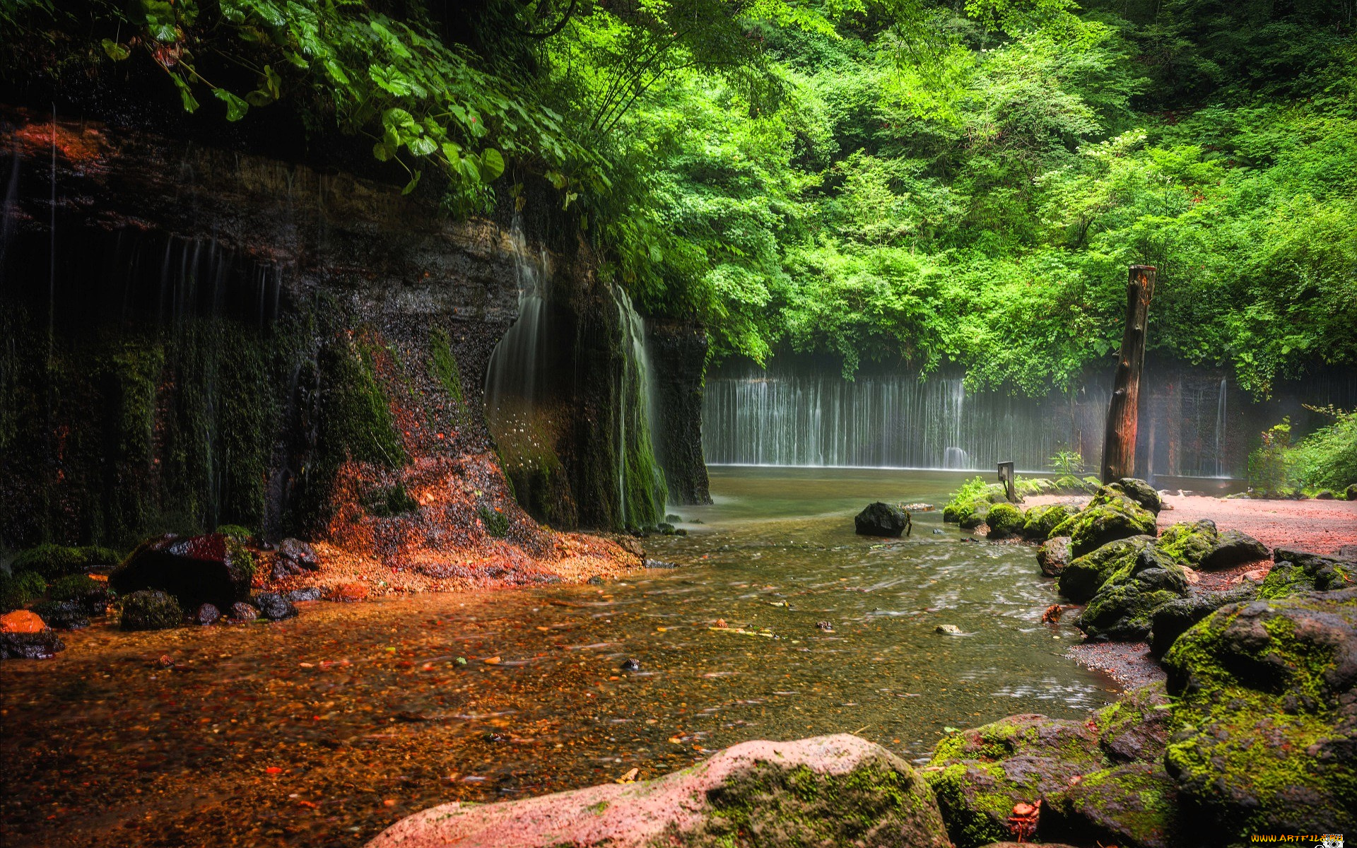 природа, водопады, речка, водопад, деревья, камни