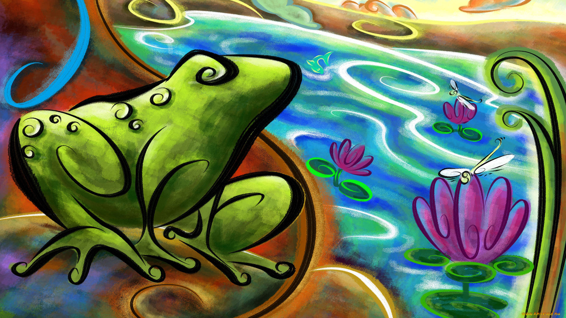 рисованные, животные, лягушки
