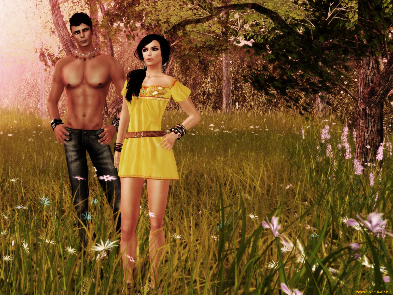 3д, графика, people, люди, платье, девушка, юноша, джинсы