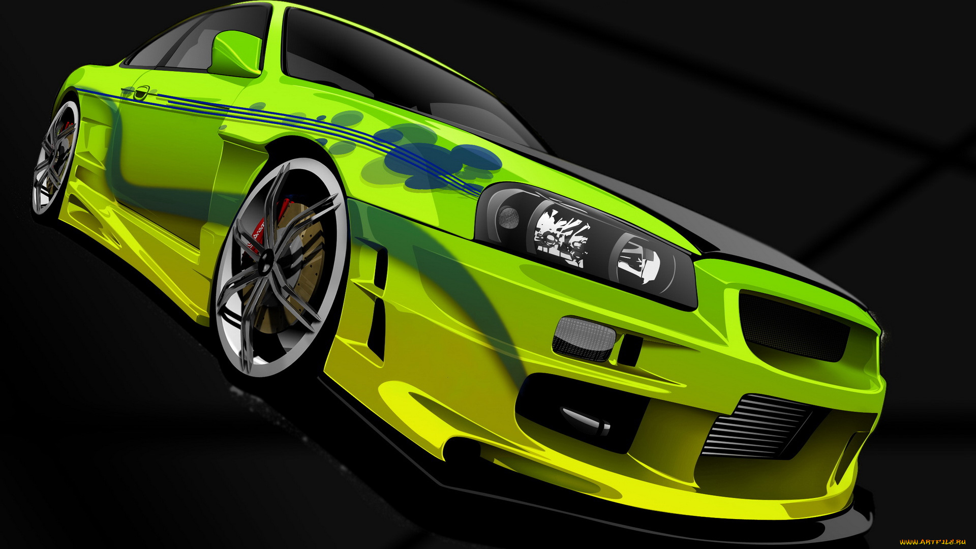 автомобили, векторная, графика, авто, тёмный, зелёный