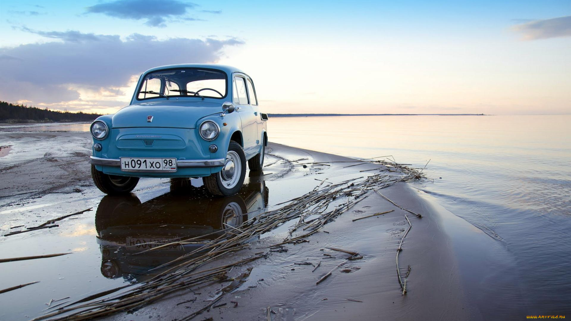 автомобили, заз, небо, машина, море