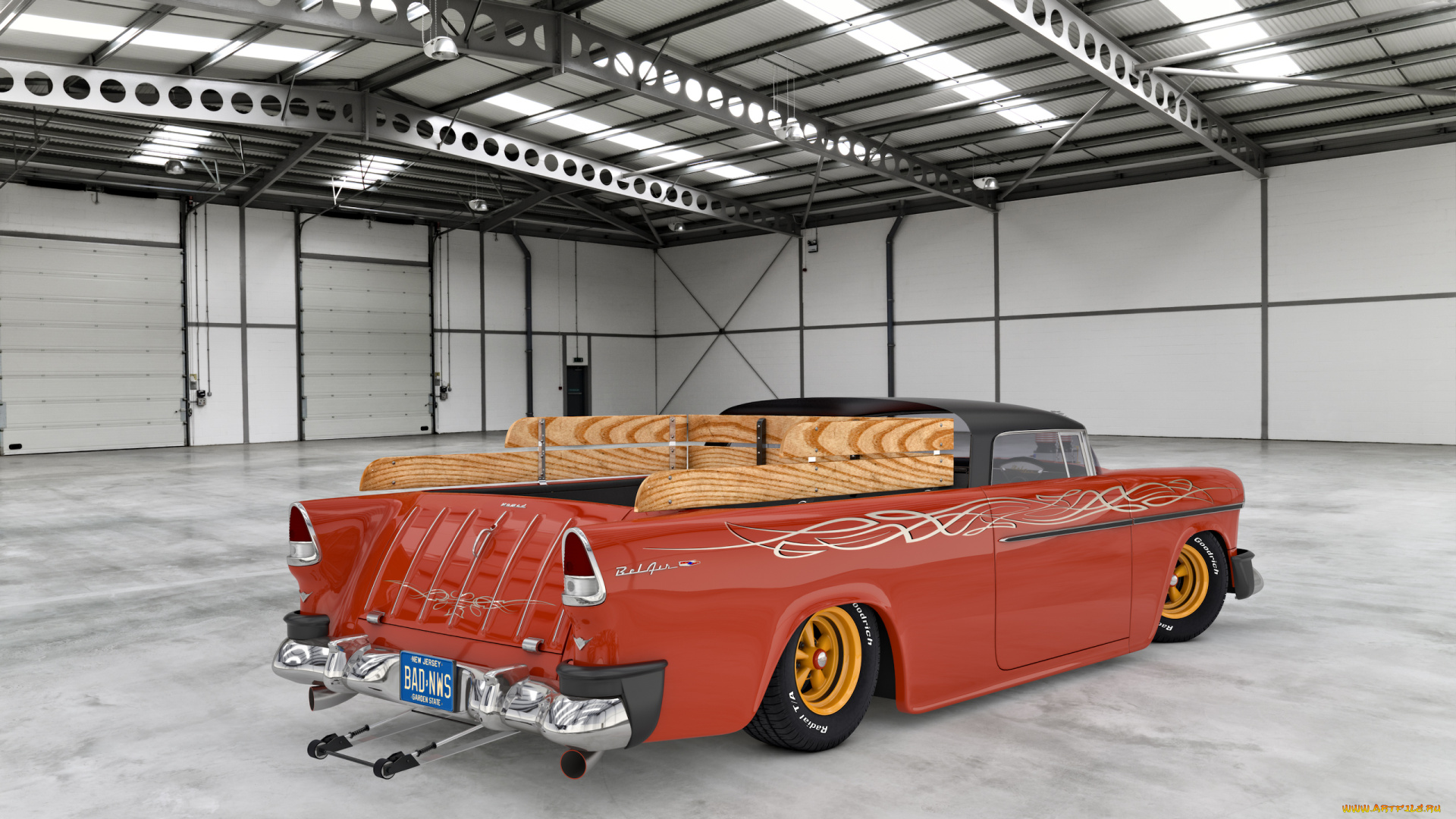 автомобили, 3д, 1955, chevrolet