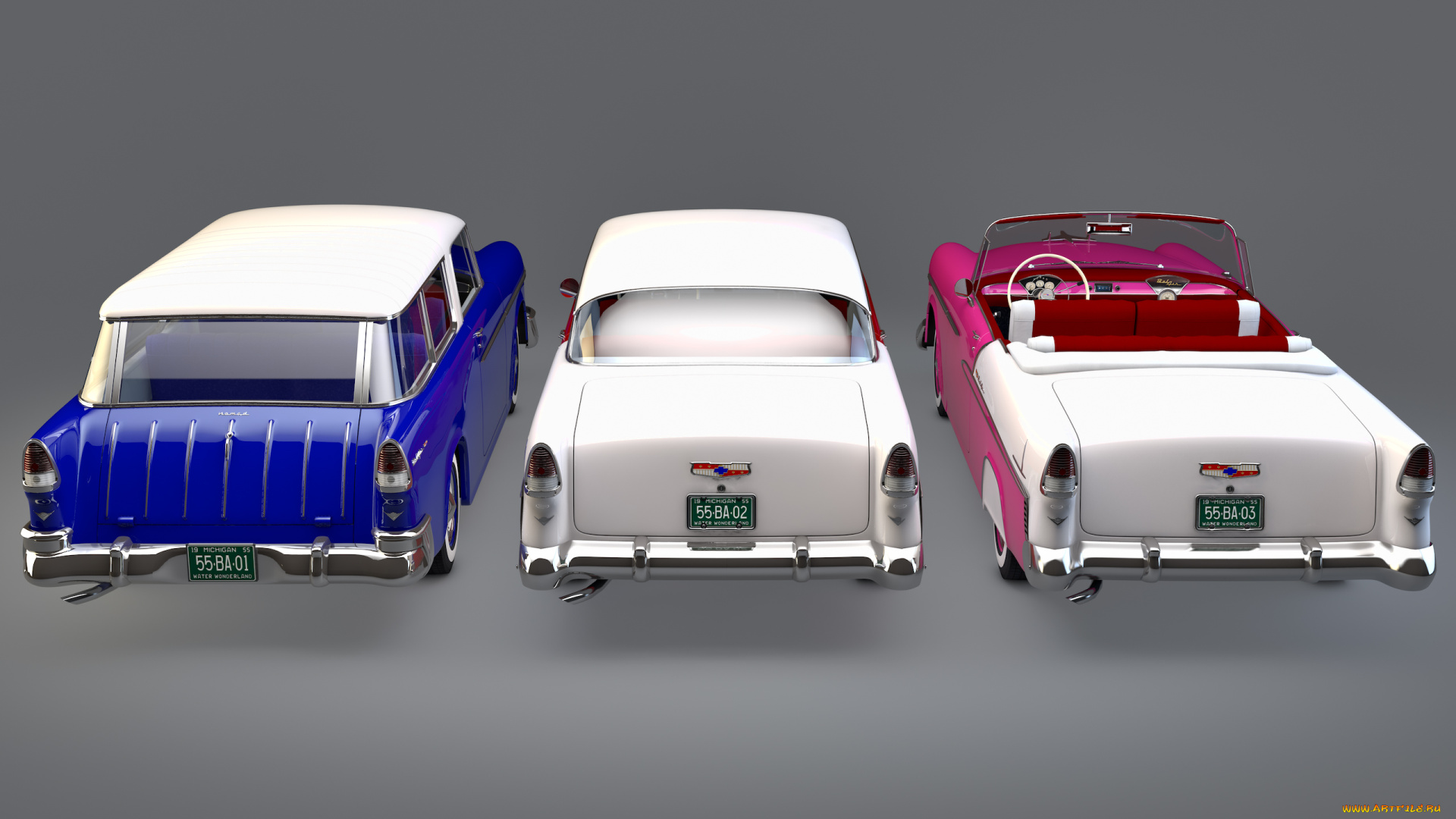 автомобили, 3д, chevrolet, 1955