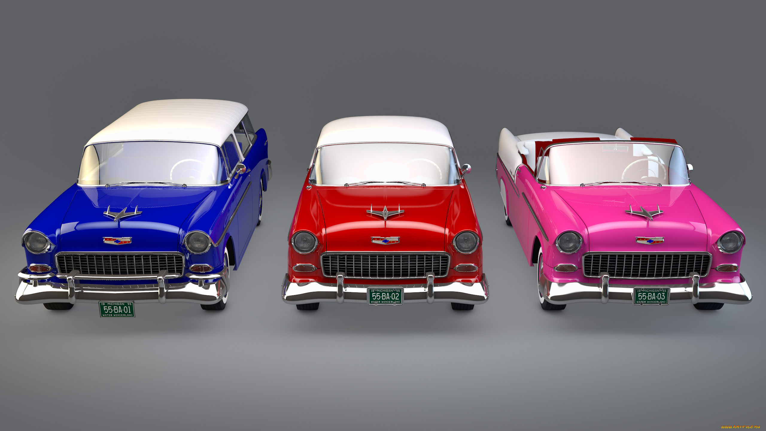 автомобили, 3д, 1955, chevrolet