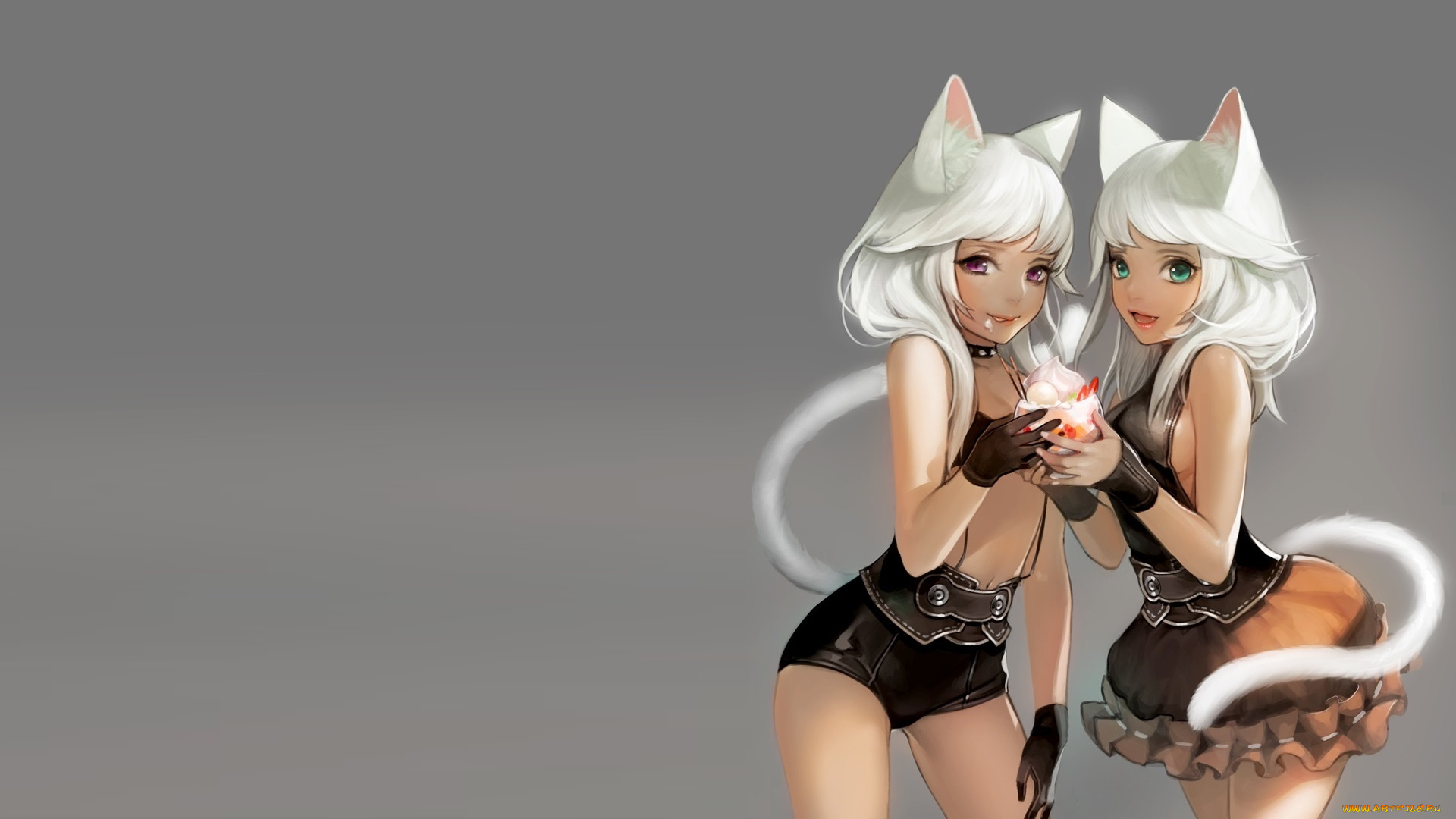 аниме, -animals, &, creatures, мороженое, хвостики, ушки, юбки, девушки