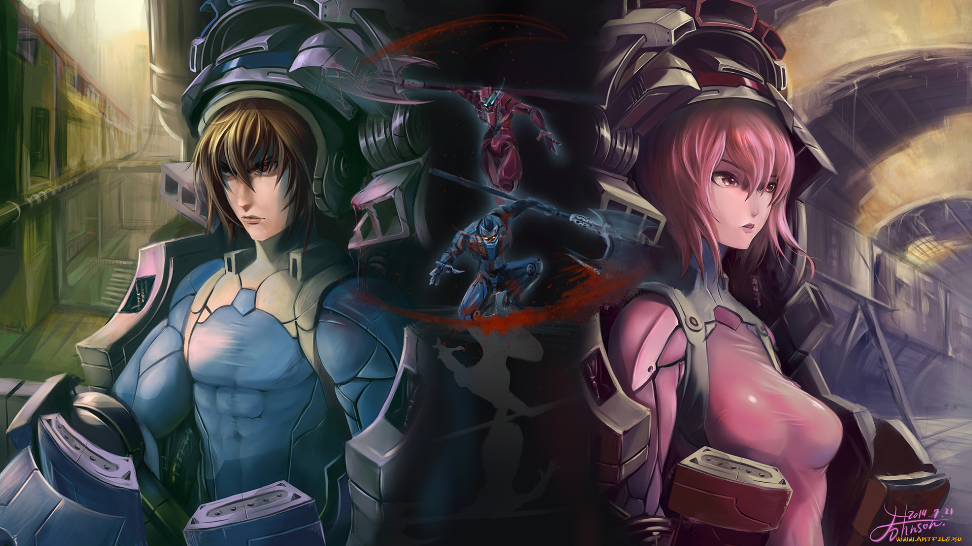 аниме, -weapon, , blood, &, technology, all, you, need, is, kill, арт, технологии, меч, кровь, оружие, роботы, девушка, броня, парень