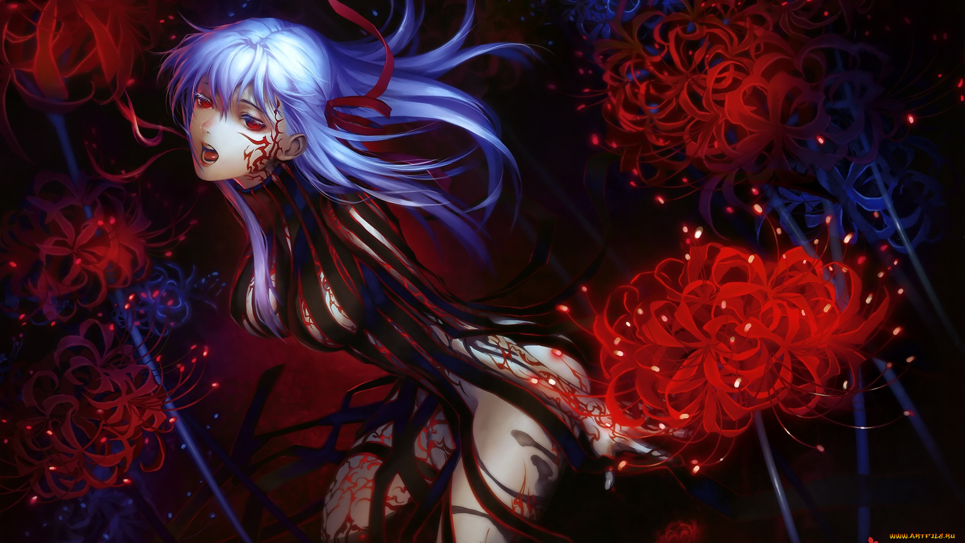 аниме, fate, stay, night, цветы, девушка, арт, dark, matou, sakura
