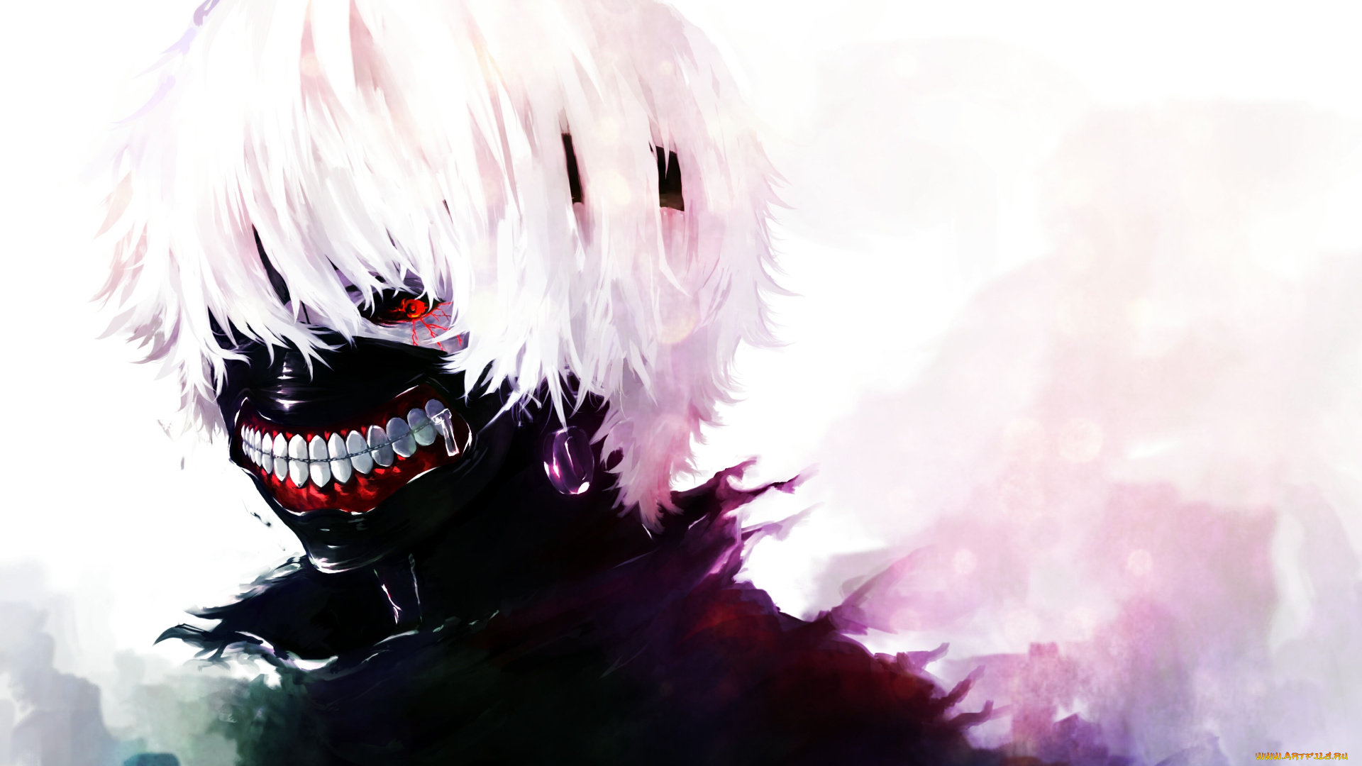 аниме, tokyo, ghoul, канеки, кен, art, kaneki, ken, токийский, гуль, anime, белые, волосы, красный, глаз, маска, tokyo, ghoul