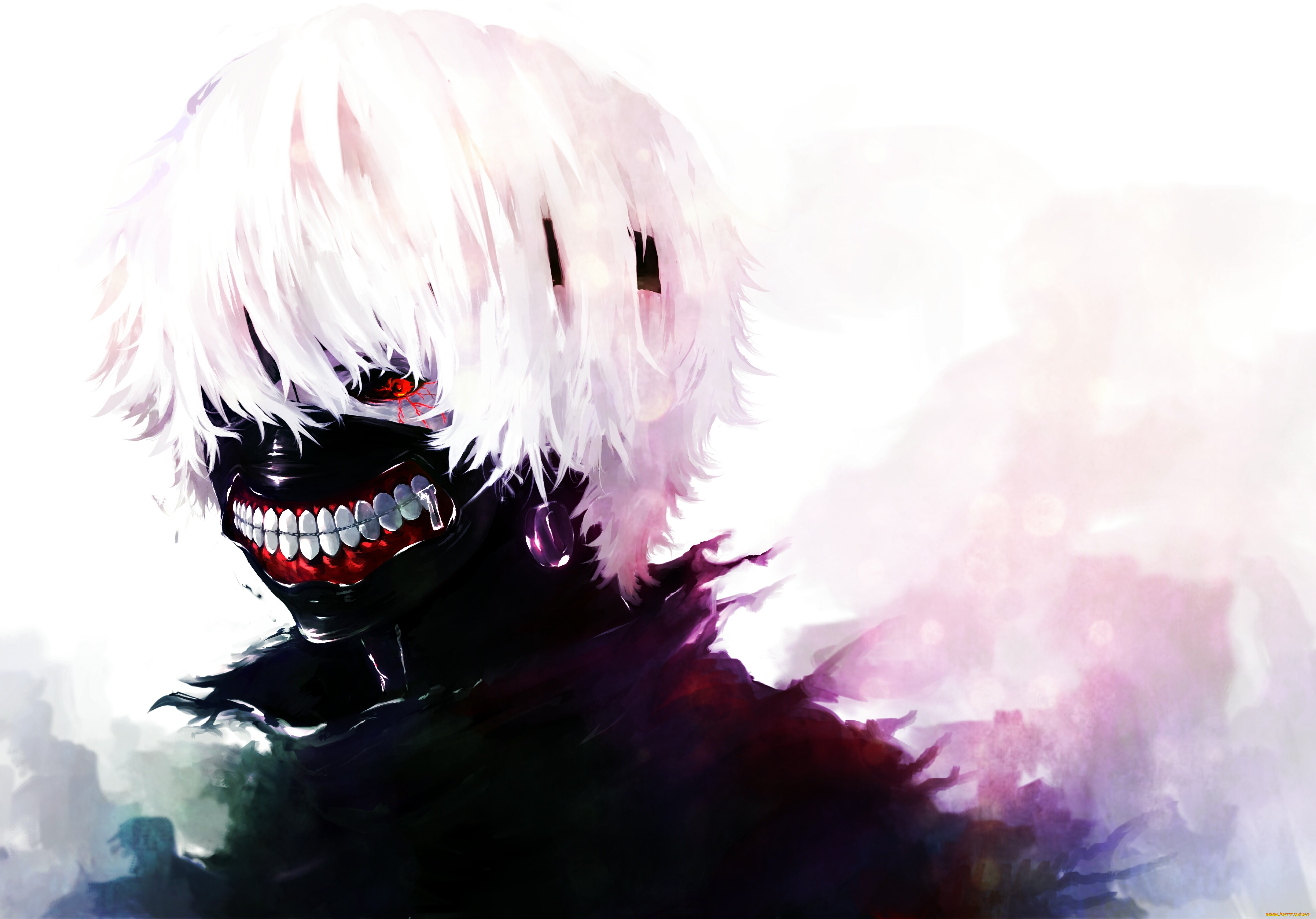 аниме, tokyo, ghoul, канеки, кен, art, kaneki, ken, токийский, гуль, anime, белые, волосы, красный, глаз, маска, tokyo, ghoul