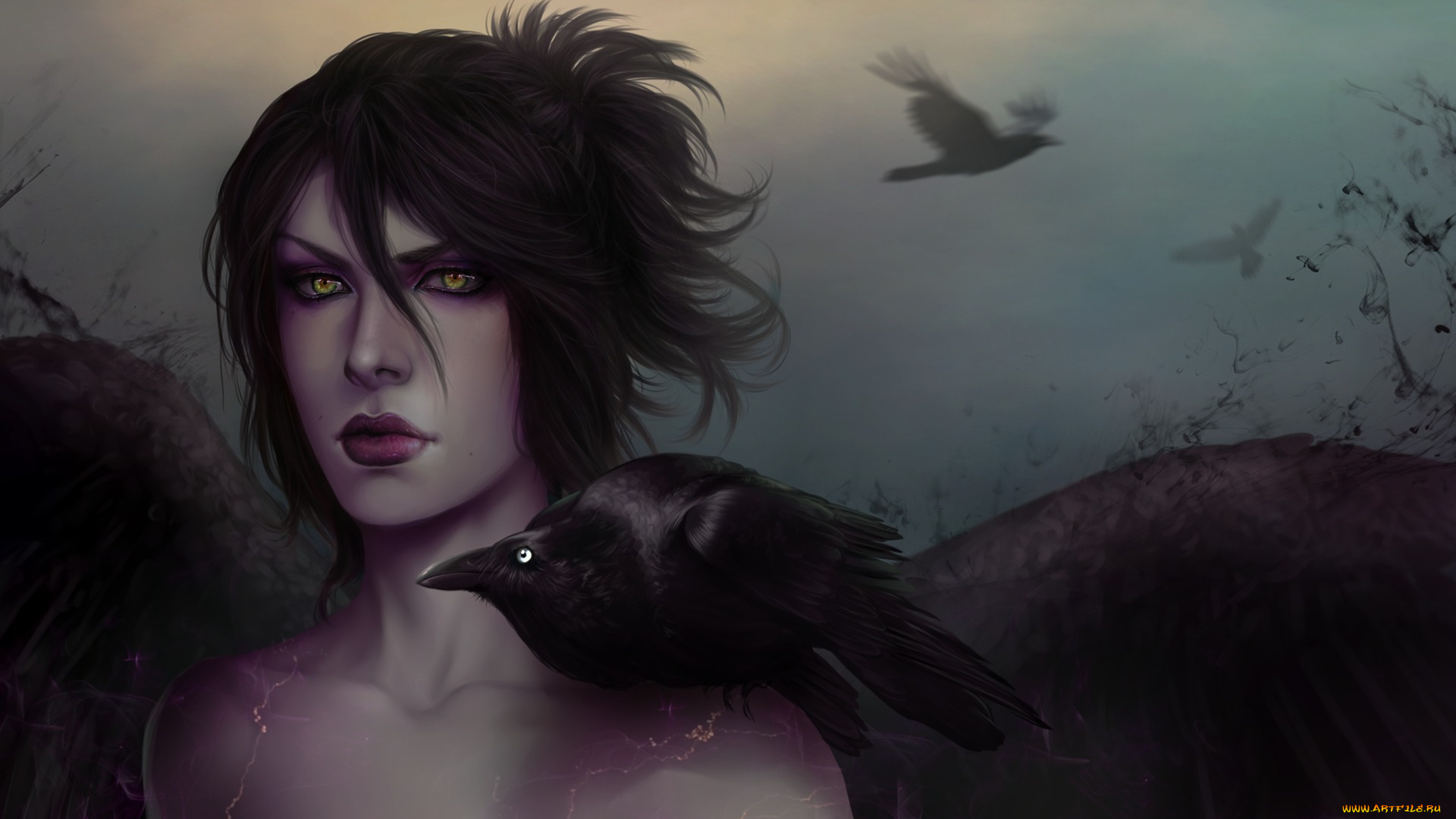 dragon, age, видео, игры, маг, ведьма, ворона, девушка