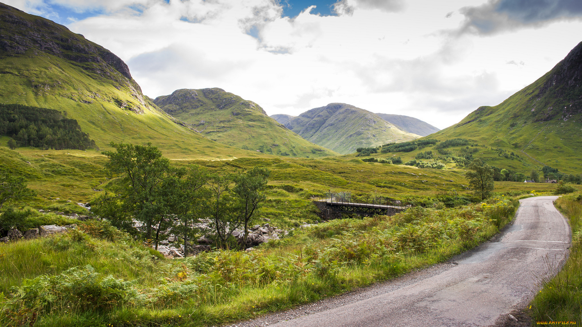 природа, дороги, дорога, речка, холмы