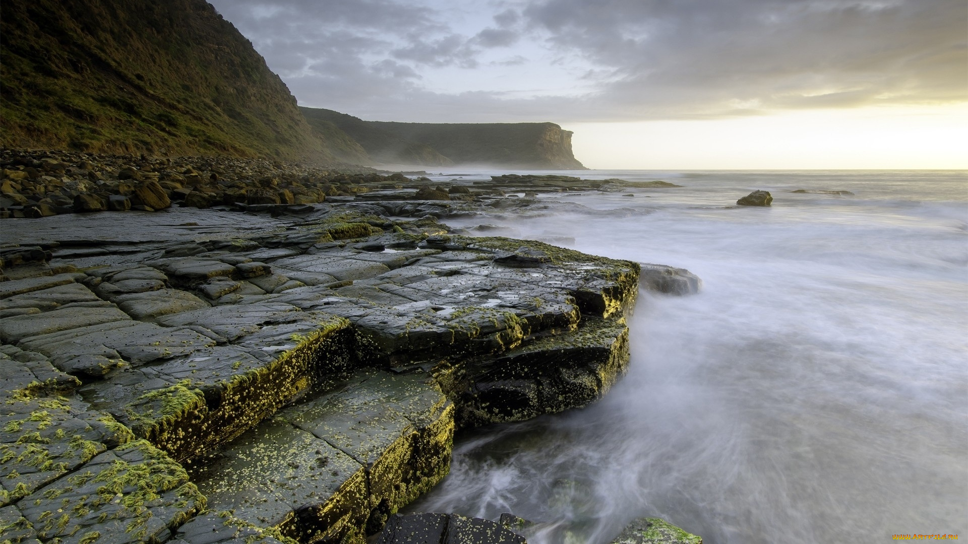 природа, побережье, море, камни, берег, скалы, тучи, небо
