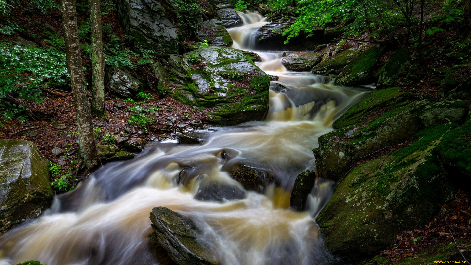 природа, водопады, камни, зелень, поток, вода, река
