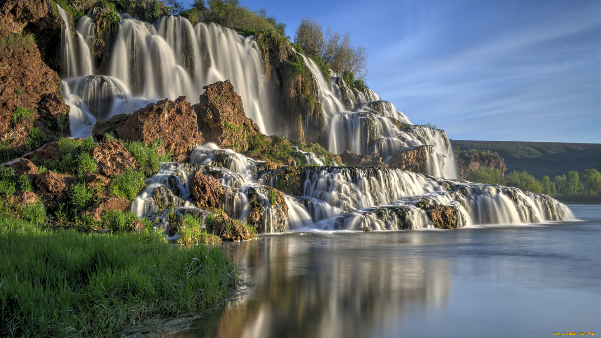 природа, водопады, водопад, обрыв