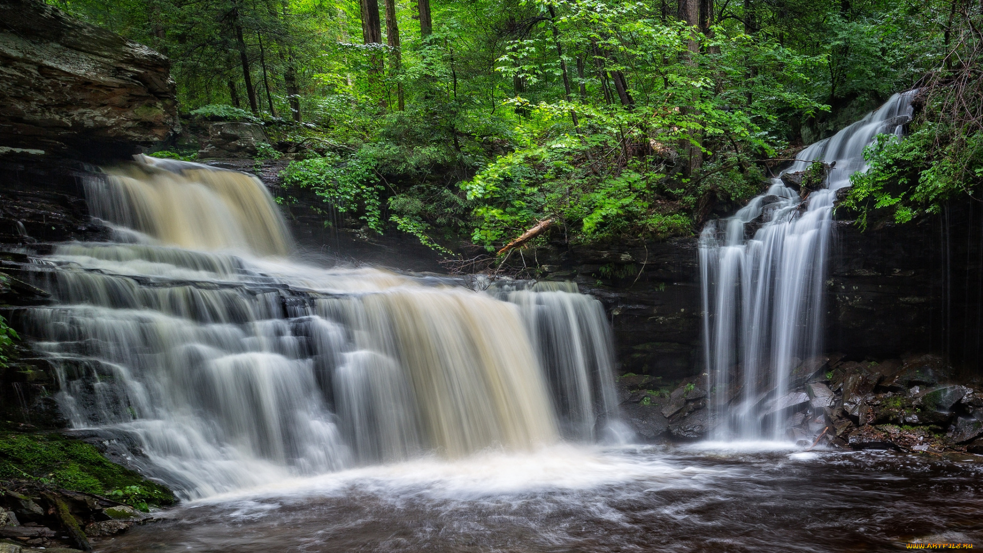 природа, водопады, водопад, река, лес