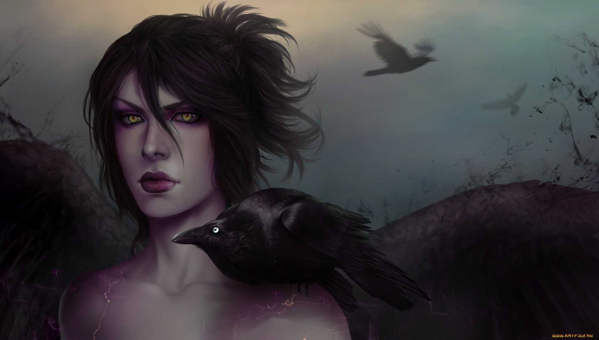 dragon, age, видео, игры, маг, ведьма, ворона, девушка