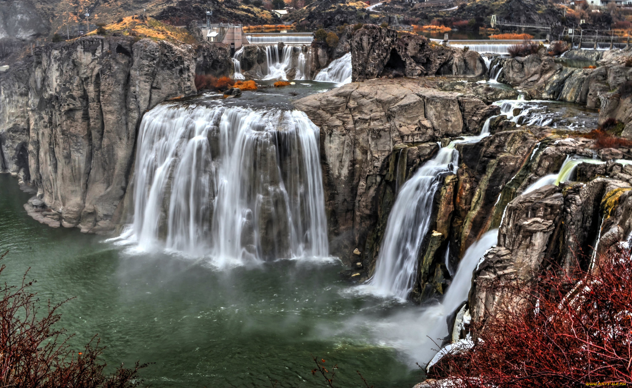 природа, водопады, водопад, обрыв