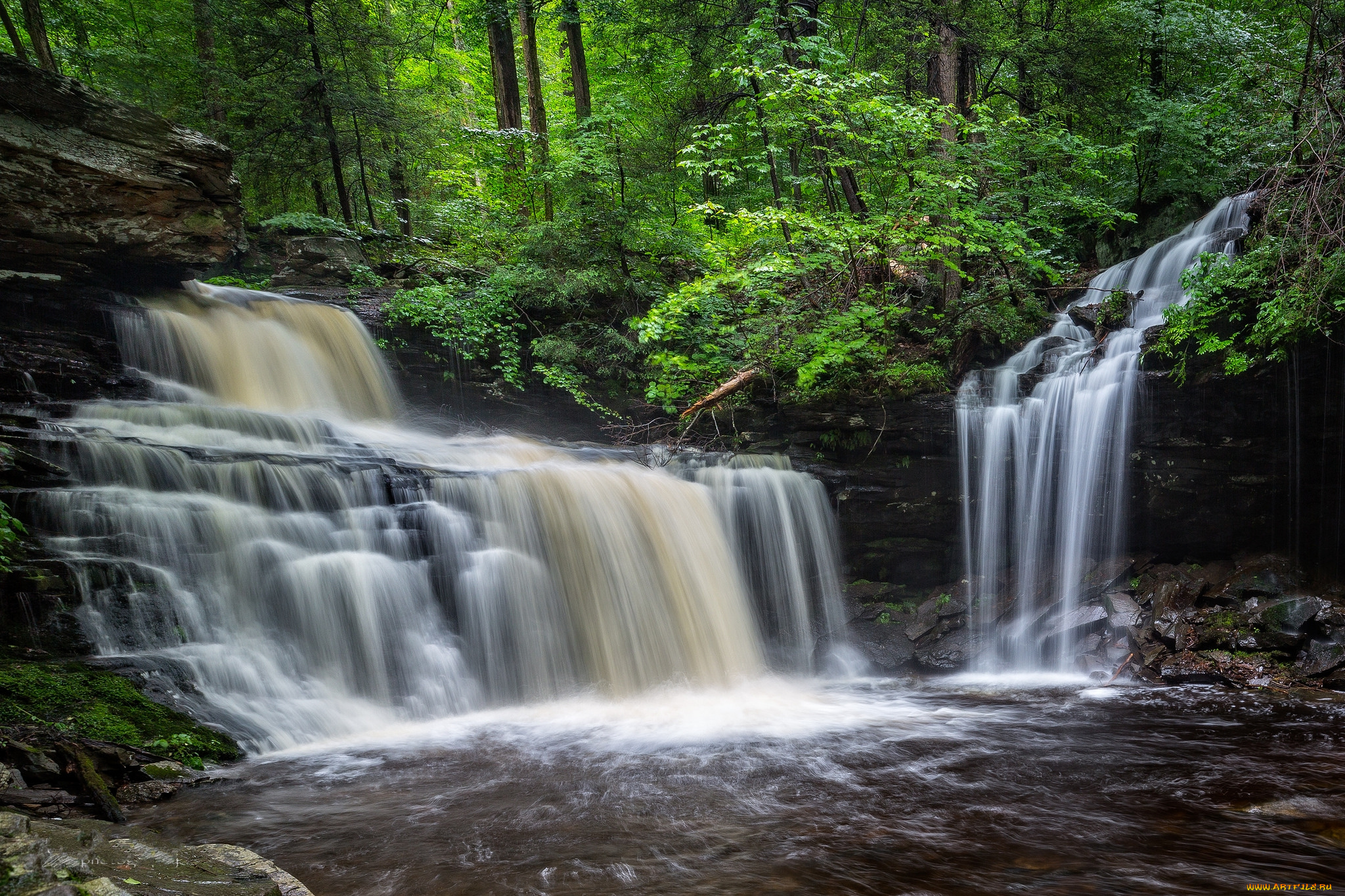 природа, водопады, водопад, река, лес