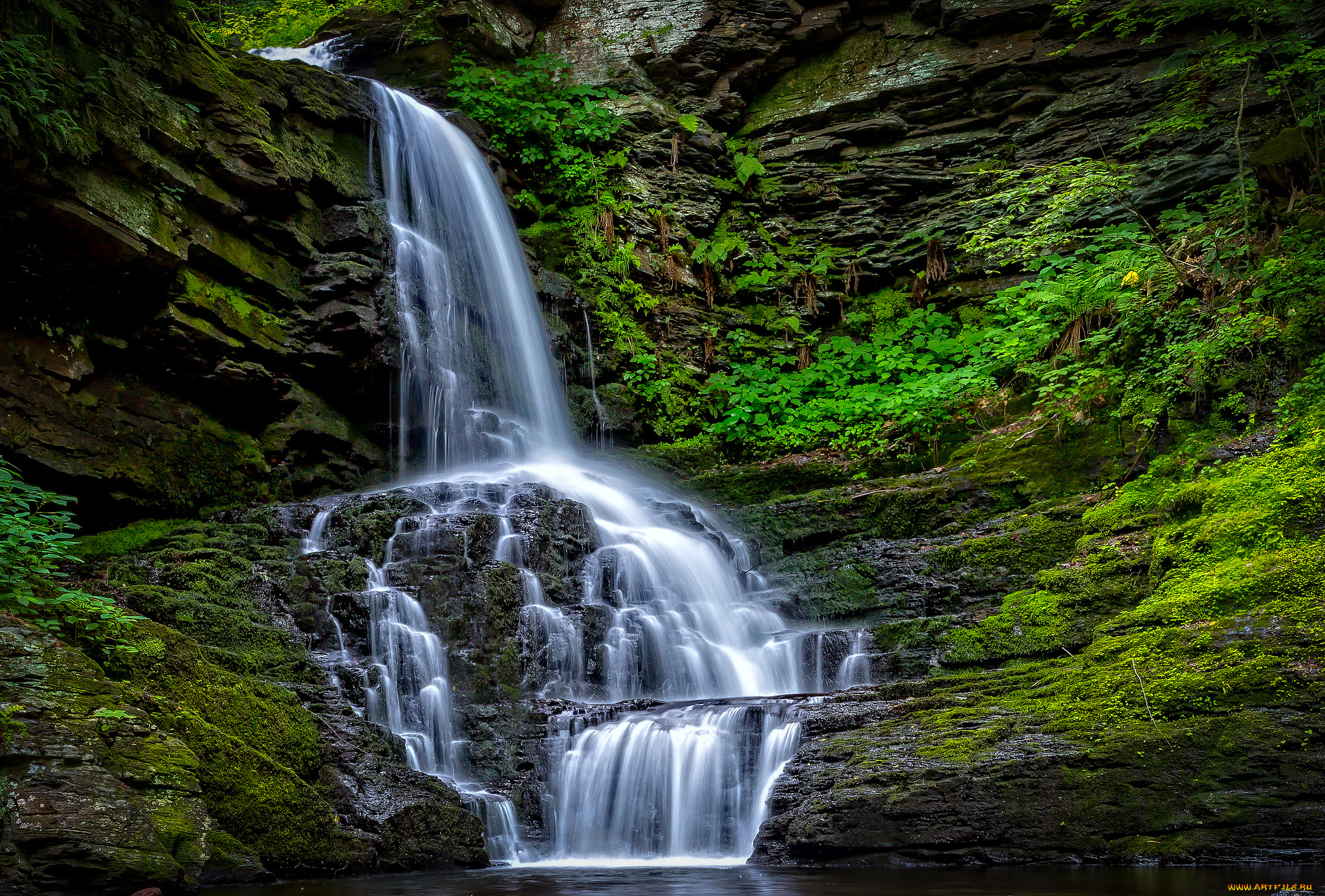 природа, водопады, река, лес, водопад