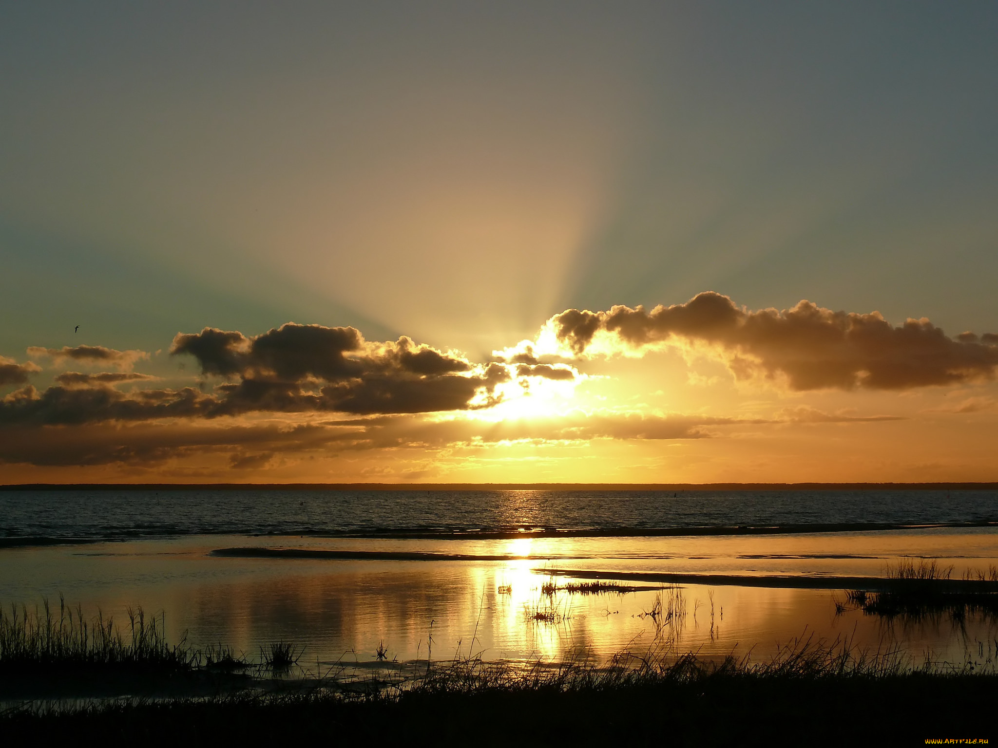 природа, восходы, закаты, солнце, лучи, озеро