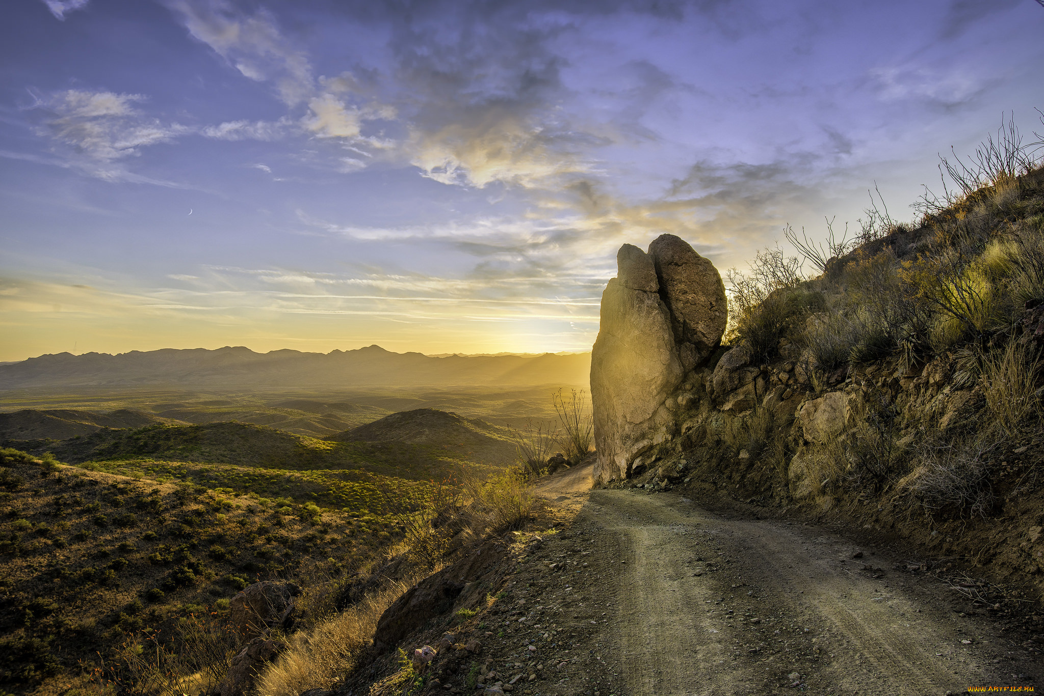 природа, дороги, рассвет