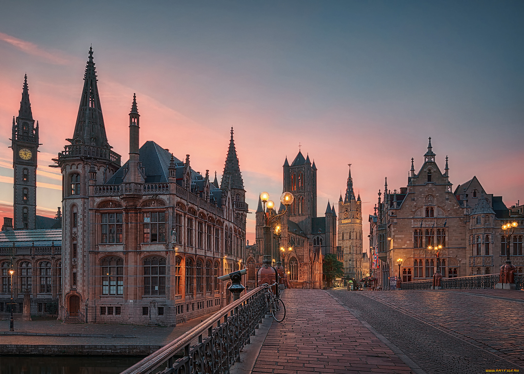 gent, города, гент, , бельгия, ночь, свет