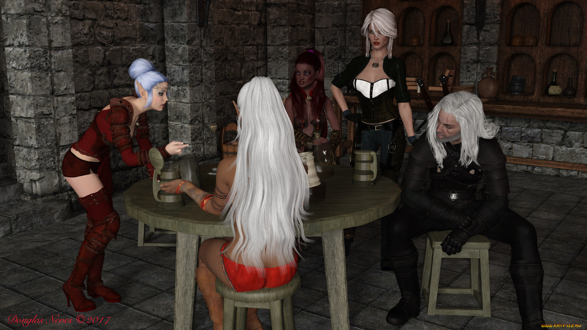 3д, графика, эльфы, , elves, эльфийки, взгляд, фон