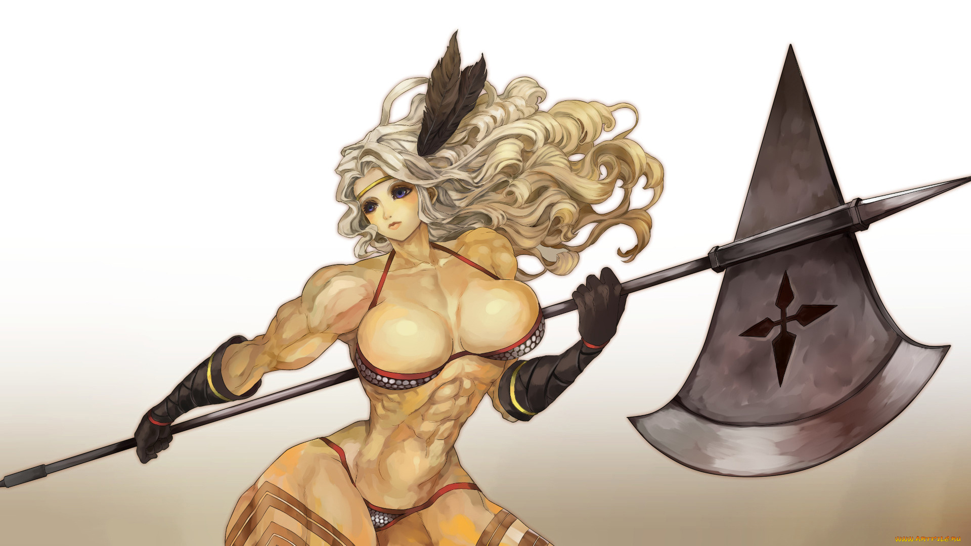 аниме, оружие, , техника, , технологии, фон, девушка, алебарда, взгляд