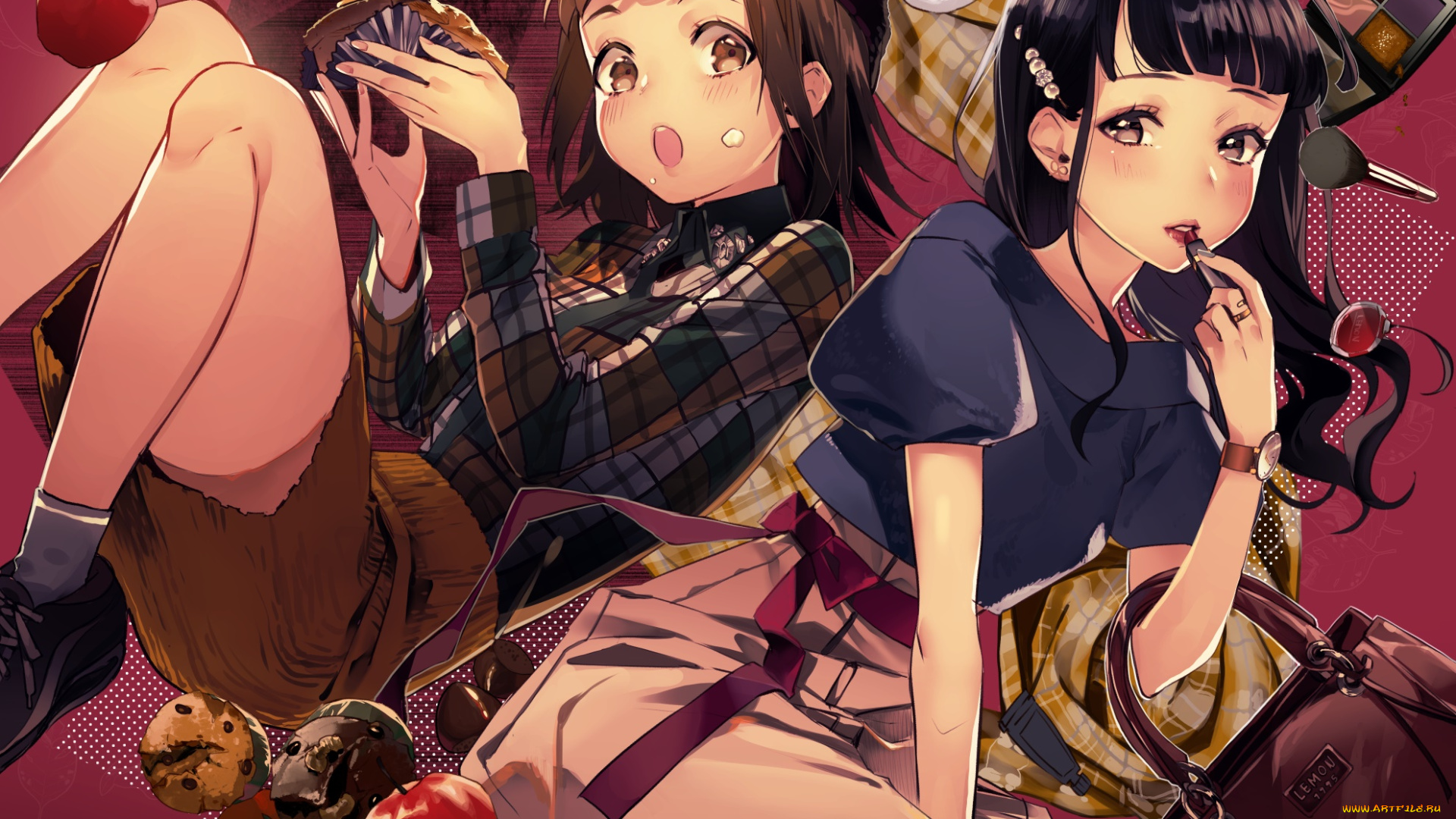 аниме, unknown, , другое, девушки, взгляд, фон