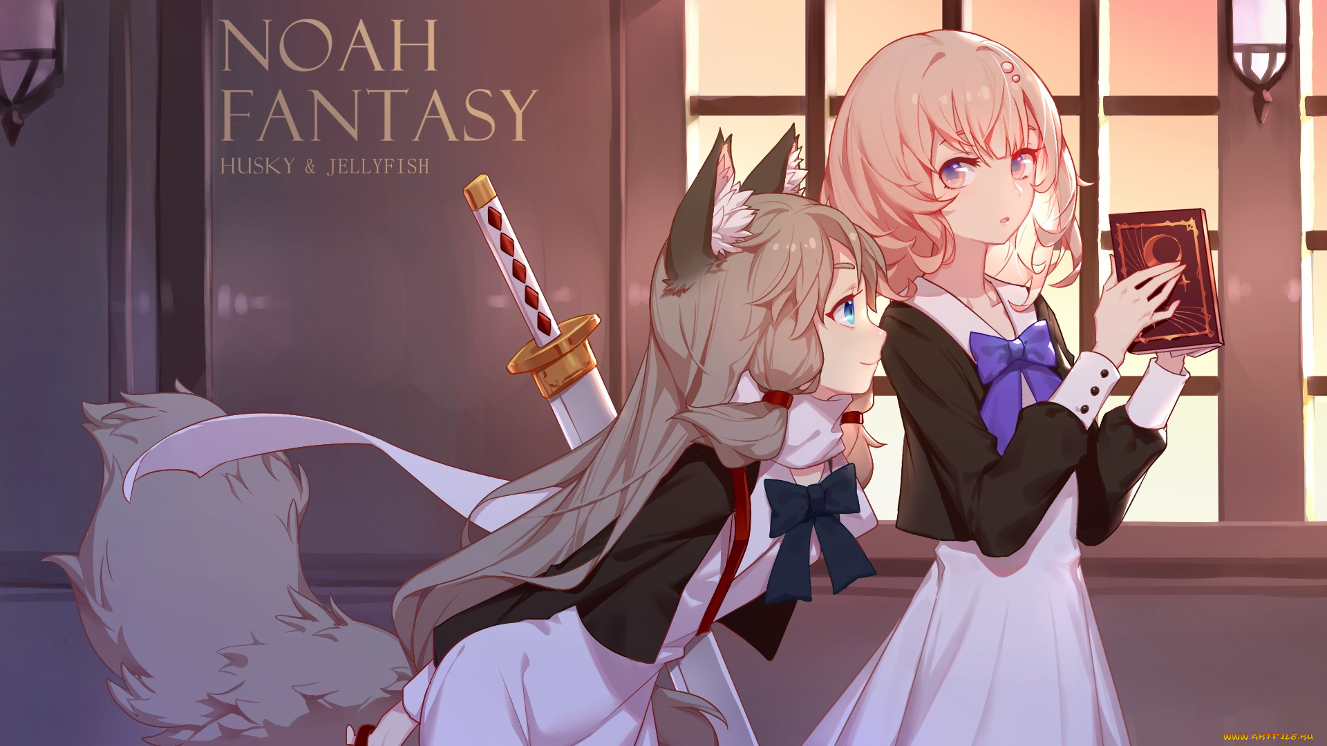 аниме, животные, , существа, девушки, взгляд, фон