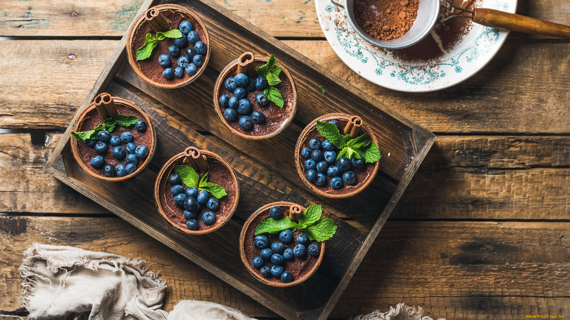 еда, мороженое, , десерты, маскарпоне, какао, мята, ягоды, черника