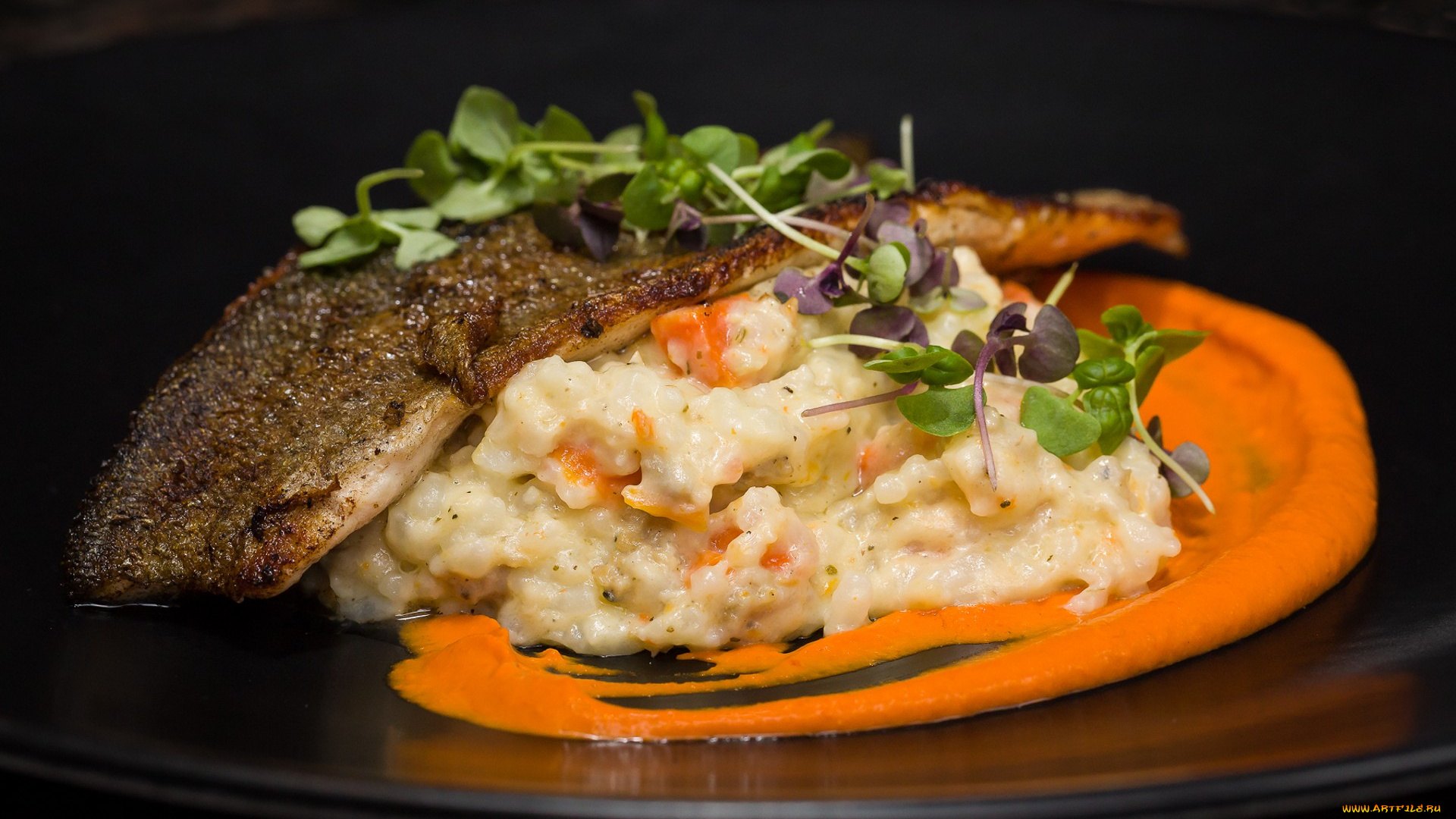 еда, рыбные, блюда, , с, морепродуктами, снедь