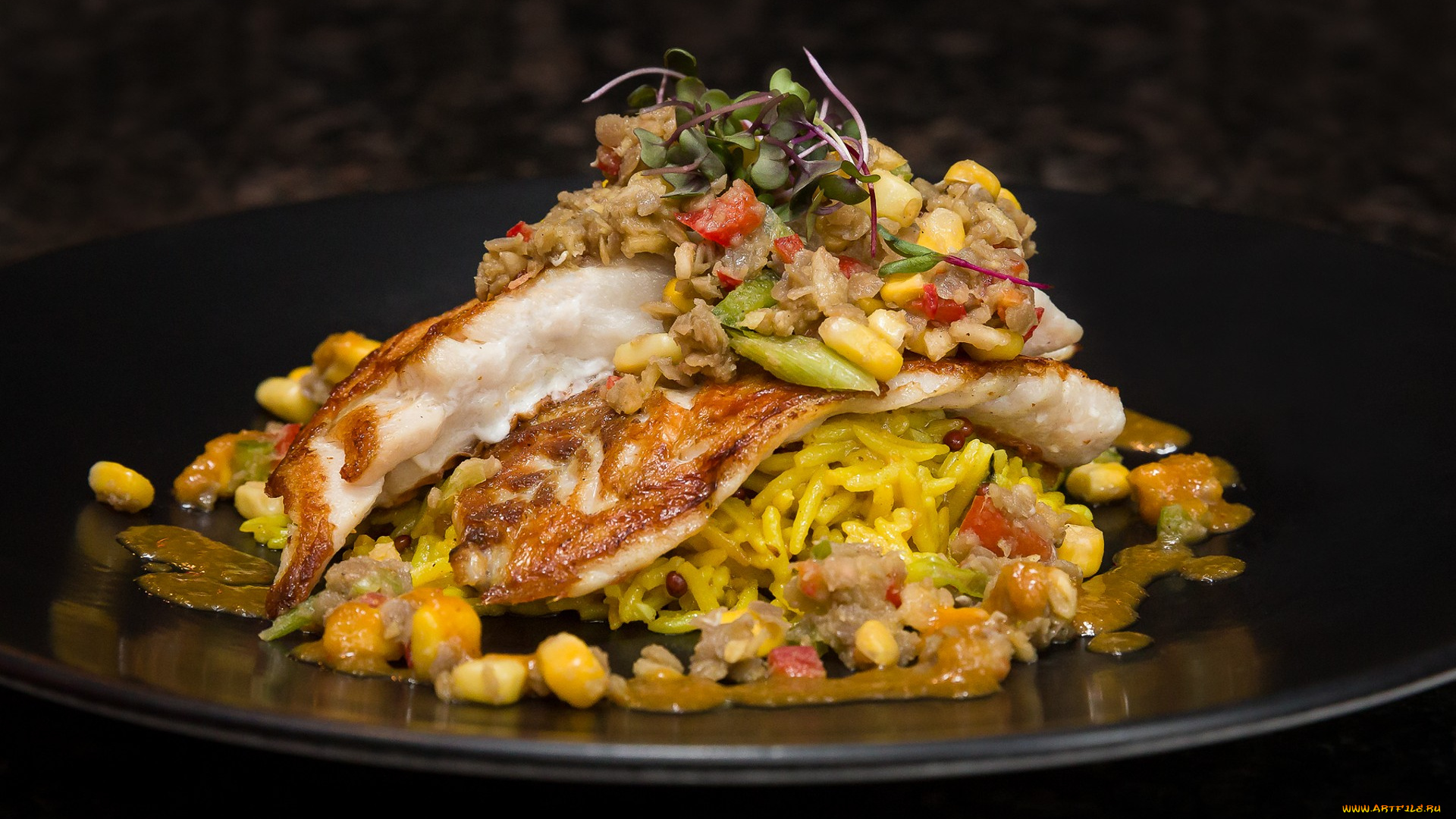 еда, рыбные, блюда, , с, морепродуктами, снедь