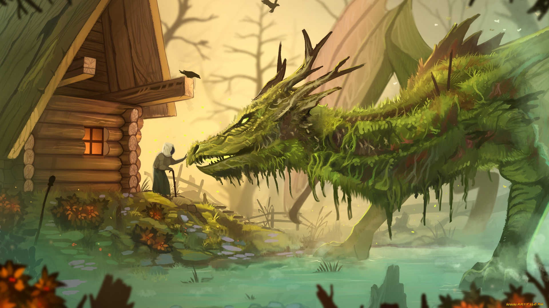 фэнтези, драконы, старушка, болото, by, yakovlev-vad, дом, дракон