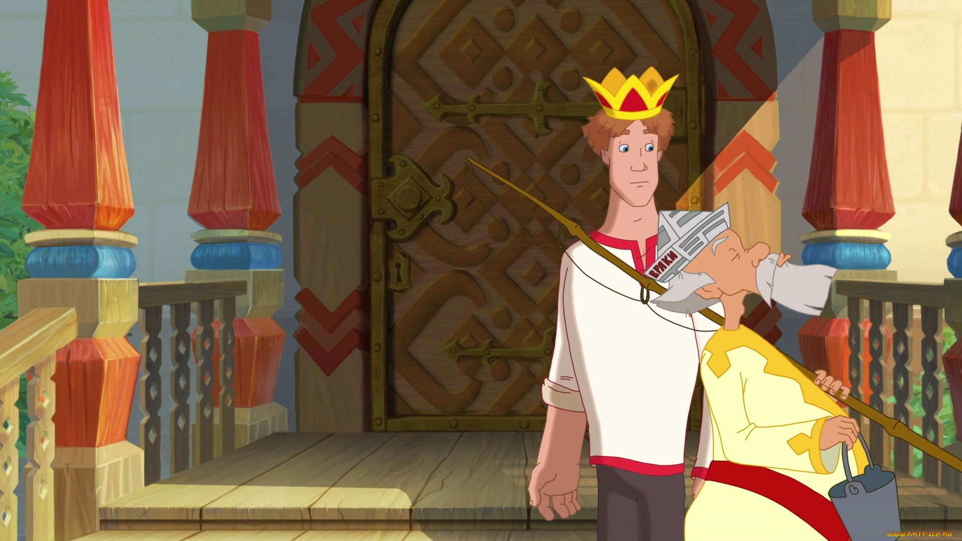 иван, царевич, и, серый, волк, 3, мультфильмы, парень, царь, удочка, ведро, дверь, корона