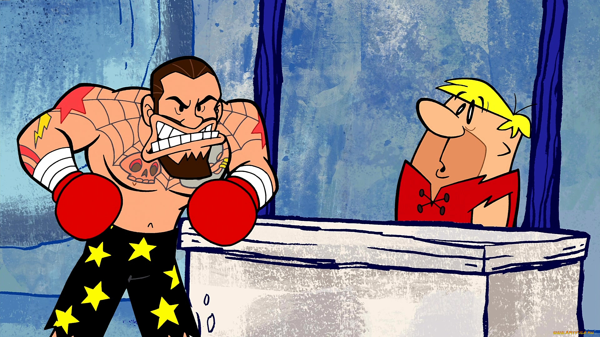 мультфильмы, the, flintstones, мужчина, двое, перчатки, тату, эмоции